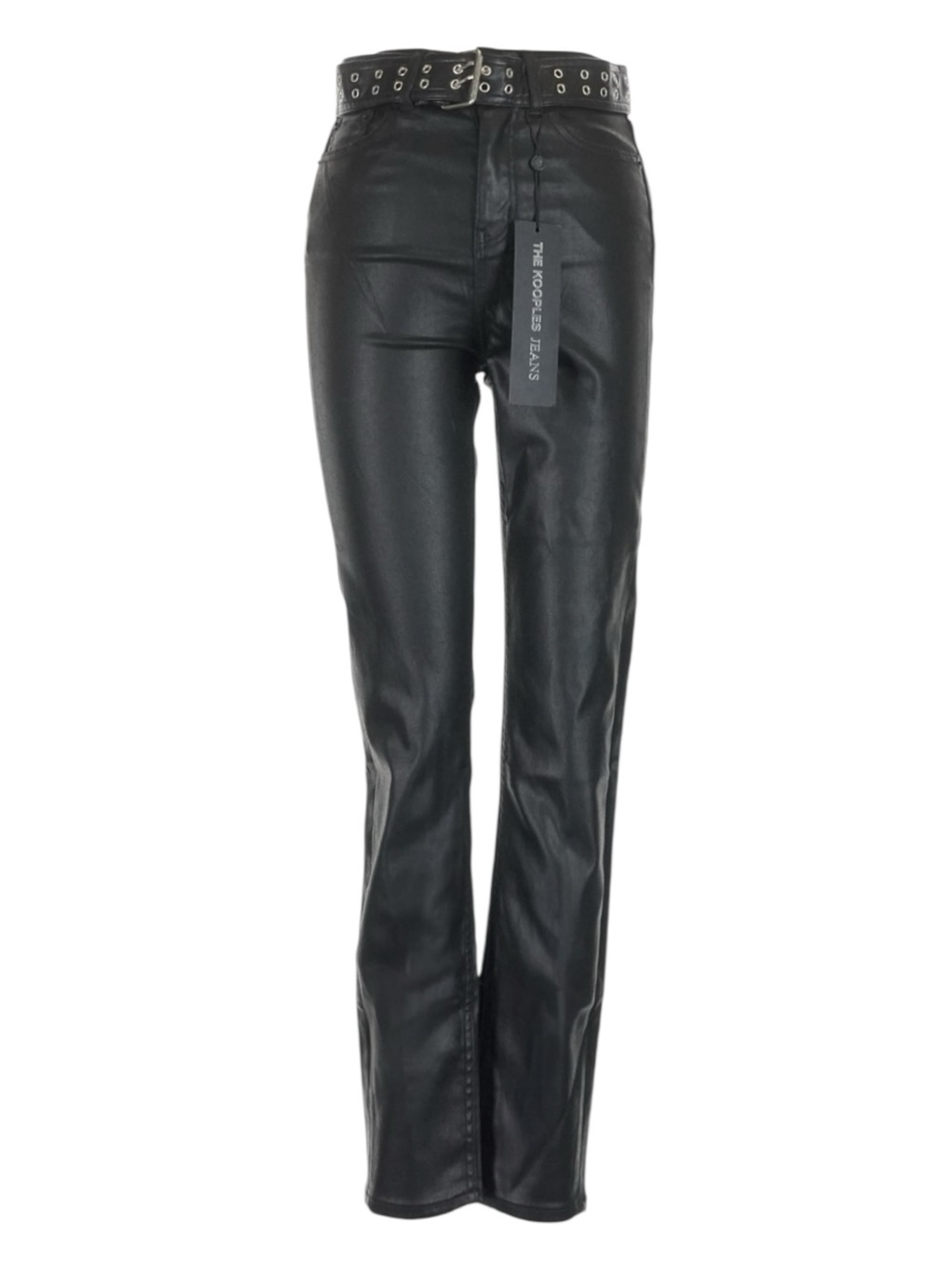 The Kooples Franky Leather Effect Skinny Jeans 24 Grommet Belt NWT Black